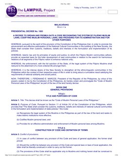 Pd 1083 Code of Muslim Personal Laws (PD 1083) | PDF | Marriage | Husband