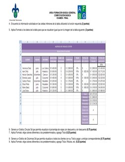 ÁREA FORMACIÓN BÁSICA GENERAL  
COMPUTACIÓN BÁSICA 
EXAMEN - FINAL 
 
4. Encuentra la información solicitada en las celdas in