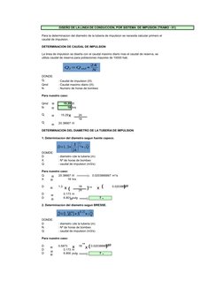 DISEÑO DE LA LINEA DE CONDUCCION, POR SISTEMA  DE IMPUSION (TRAMO - 01)
Para la determinacion del diametro de la tuberia de i