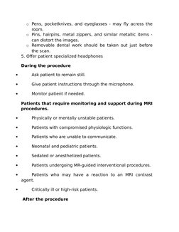 MRI Nursing Responsibilities and Care | PDF