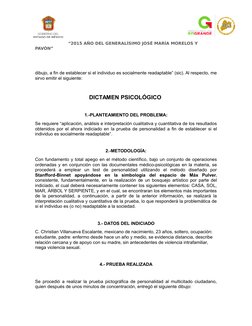 “2015 AÑO DEL GENERALÍSIMO JOSÉ MARÍA MORELOS Y 
PAVÓN”
dibujo, a fin de establecer si el individuo es