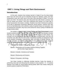 DRAFT 
April 29, 2014
2 
 
 
 
 UNIT 1: Living Things and Their Environment 
Introduction 
At this point, students have alrea
