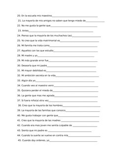 20. En la escuela mis maestros_________________________________________
 21. La mayoría de mis amigos no saben que tengo mied