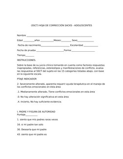 (SSCT) HOJA DE CORRECCIÓN SACKS - ADOLESCENTES
Nombre ___________________________________________________________ 
Edad _____