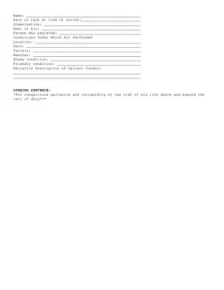 Name: ____________________________________________________
Rate or rank at time of action:___________________________
Organiz