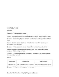 NCERT SOLUTIONS
Exercises
Question – 1 - Define the term “tissue”.
Answer:- A group of cells which is meant to perform a spec