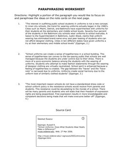 PARAPHRASING WORKSHEET
Directions: Highlight a portion of the paragraph you would like to focus on 
and paraphrase the ideas