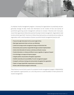 A compliant records management program is necessary for organizations to proactively and pro-
gressively manage all data, med