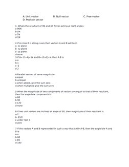 Class 11 Vector MCQs with Solutions | PDF | Euclidean Vector | Torque