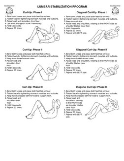 Curl-Up: Phase II 
 
1. Bend both knees and place both feet flat on floor. 
2. Flatten back by tightening stomach muscles and