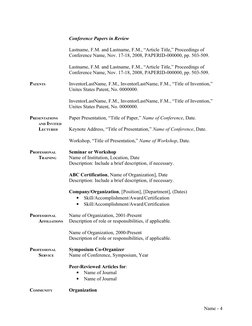 Conference Papers in Review
Lastname, F.M. and Lastname, F.M., “Article Title,” Proceedings of 
Conference Name, Nov. 17-18,