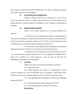 debe disponer la DESAFECTACION INMEDIATA de los bienes embargados debiendo
para  emitir la resolución correspondiente.
II.-