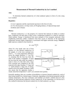 1 
 
Measurement of Thermal Conductivity by Lee’s method 
Aim:  
 
To determine thermal conductivity of a bad conductor (glas