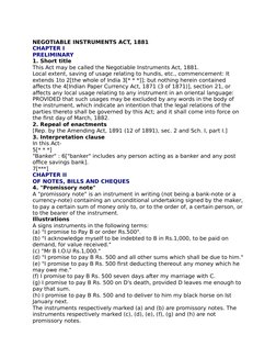 NEGOTIABLE INSTRUMENTS ACT, 1881 
CHAPTER I
PRELIMINARY
1. Short title
This Act may be called the Negotiable Instruments Act,