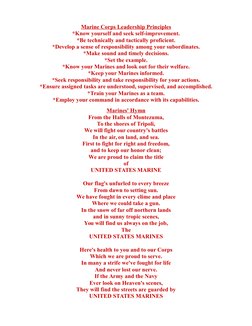 Marine Corps Leadership Principles
*Know yourself and seek self-improvement.
*Be technically and tactically proficient.
*Deve