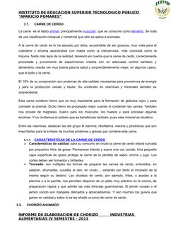 INSTITUTO DE EDUCACIÓN SUPERIOR TECNOLOGICO PÚBLICO 
“APARICIO POMARES”
 
  
3.1.
CARNE DE CERDO
La carne  es el tejido anima