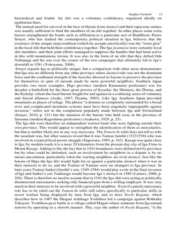 Stephen Turnbull
15
hierarchical and feudal. An ikki was a voluntary confederacy organized ideally on
egalitarian line