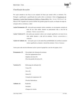 Betão Armado I - Teoria 
 
 
Carlos França nº 980012  
 
           13-01-2004 
 
Classificação das acções 
Por acção entende