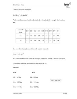 Betão Armado I - Teoria 
 
 
Carlos França nº 980012  
 
           13-01-2004 
 
Tensão de rotura à tracção 
 
 
R.E.B.A.P –