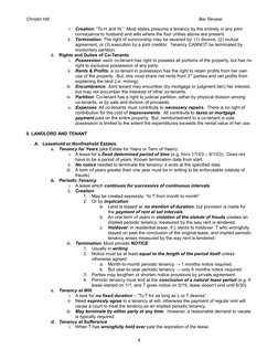 Christin Hill
Bar Review
i.
Creation: “To H and W.”  Most states presume a tenancy by the entirety in any joint 
conveyance t