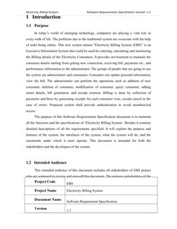 Electricity Billing System Software Requirements Specification Version 1.2
1 Introduction
1.1
P