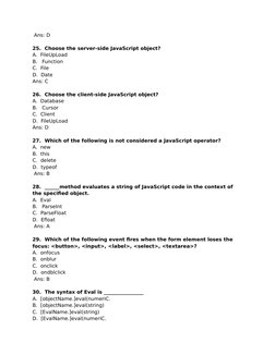 JavaScript MCQ Questions and Answers | PDF | Dynamic Web Page | Java Script