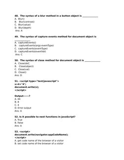 JavaScript MCQ Questions and Answers | PDF | Dynamic Web Page | Java Script