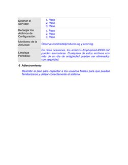 Detener el 
Servidor:
1. Paso 
2. Paso 
3. Paso 
Recargar los 
Archivos de 
Configuración:
1. Paso 
2. Paso 
3. Paso 
Monitor