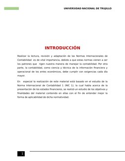 UNIVERSIDAD NACIONAL DE TRUJILLO
1
INTRODUCCIÓN
Realizar la lectura, revisión y adaptación de las Normas Internacionales de
C