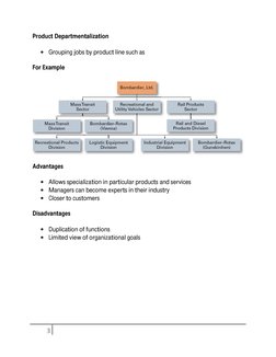 Product Departmentalization 
 
• Grouping jobs by product line such as  
 
For Example 
 
 
 
Advantages 
 
• Allows spe