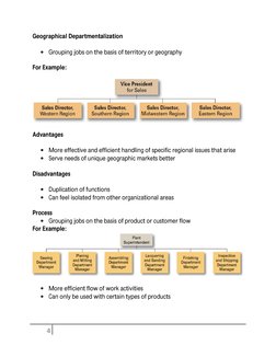 Geographical Departmentalization 
 
• Grouping jobs on the basis of territory or geography 
 
For Example: 
 
 
 
Advant