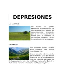 LAS LLANURAS
Las  llanuras  son  grandes
extensiones de terreno plano, con
algunas elevaciones suaves. Son
económicamente
 
i