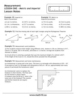 www.math10.ca
Measurement
LESSON ONE -‐ Metric and Imperial
Lesson Notes
0
1
2
Example 10: Imperial to 
Metric Conversions 
a