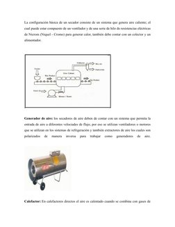 La configuración básica de un secador consiste de un sistema que genera aire caliente; el
cual puede estar compuesto de un ve