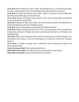 23 de abril: Muere Teresa de la Parra (1936), Día Mundial del Libro y del Derecho de Autor,
Día de la Lengua Inglesa, Día del
