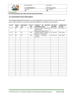 Document Ref.: 
Issue Date:  
CU/SOP/PROD/25 
25th March, 2013 
Issue No.: 
Revision No.: 
02 
00 
Document Title: 
STANDAR
