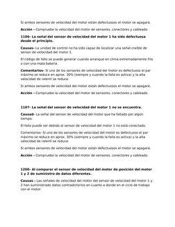 Si ambos sensores de velocidad del motor están defectuosos el motor se apagará.
Acción - Compruebe la velocidad del motor de