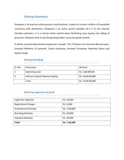 Startup Summary 
Shopease is focused on online grocery retail business. It plans to connect millions of household 
customers