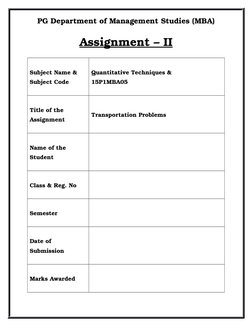 PG Department of Management Studies (MBA)
Assignment – II
Subject Name & 
Subject Code
Quantitative Techniques &
15P1MBA05
Ti