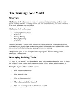 The Training Cycle Model
Overview
The Training Cycle is the means by which you can ensure that your training results in what