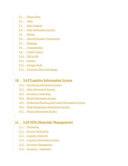 9.1.           Master Data 
9.2.           Sales 
9.3.           Sales Support 
9.4.           Sales Information System 
9.5.