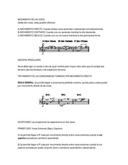 MOVIMIENTO DE LAS VOCES 
Dadas dos voces, estas pueden efectuar: 
 
A) MOVIMIENTO DIRECTO: Cuando ambas voces ascienden o d