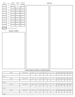 spell save dc mod
SPELLS
MAGIC ITEMS
HENCHMEN/ANIMAL COMPANIONS
 
name 
race/class 
hd/lvl 
hp 
init 
spd 
ac 
atk 
str dex c