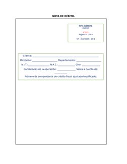 NOTA DE DÉBITO.
P & G, S.A. DE C.V.
Actividades de impresión y venta de otros productos.
Final 17 Av. Sur entrada a Col. San