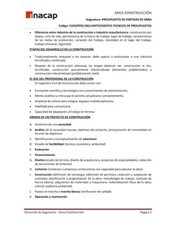 AREA CONSTRUCCIÓN       
Asignatura: PRESUPUESTO DE PARTIDAS DE OBRA 
Código: COAOPP01/G01/ANTECEDENTES TECNICOS DE PRESUPUES