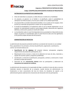 AREA CONSTRUCCIÓN       
Asignatura: PRESUPUESTO DE PARTIDAS DE OBRA 
Código: COAOPP01/G01/ANTECEDENTES TECNICOS DE PRESUPUES