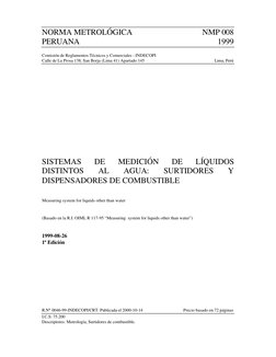 NORMA METROLÓGICA
NMP 008
PERUANA
1999
Comisión de Reglamentos Técnicos y Comerciales - INDECOPI
Calle de La Prosa 138, San B