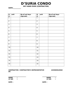 Key Handed Over Form Key Handover Form for Contractors | PDF