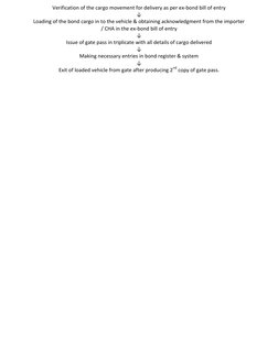 Verification of the cargo movement for delivery as per ex-bond bill of entry 
↓ 
Loading of the bond cargo in to the vehicle