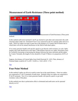 Measurement of Earth Resistance (Three point method)
Measurement of Earth Resistance (Three point
method)
In this method eart